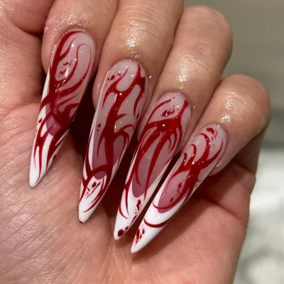 Rewearable Halloween Nail Art Long-Pointed Press-On Nails