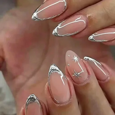 3d Stereo Silver Star Press On Nails