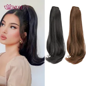 Synthetic Hair Long Straight Ponytail Clip In Hair Tail False Hair Slightly Curly Black Ponytail Hair Extensions Pieces