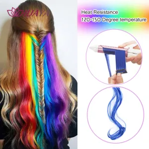 Colorful Synthetic Hair Long Straight Hair Strands On Barrettes Clip In Hair Extensions Kanekalons Fake Hair Pins