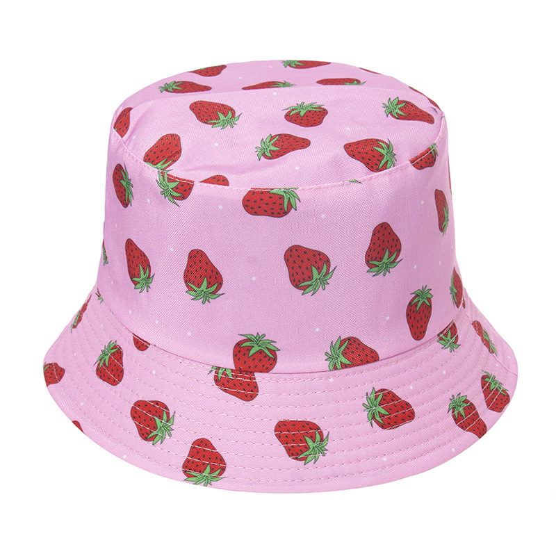 Wholesale Women Cute Strawberry Printed Foldable Bucket Hat