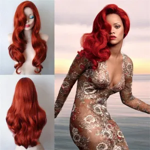 Wig Female Wig Wine Red Medium And Long Curly Hair Chemical Fiber Headgear