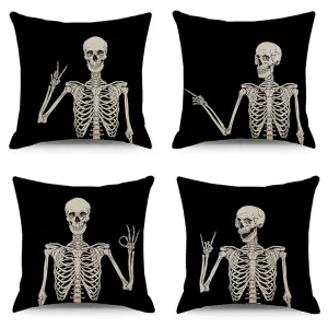 Halloween Skull Linen Pillowcase Festive Sofa Cushion Cover