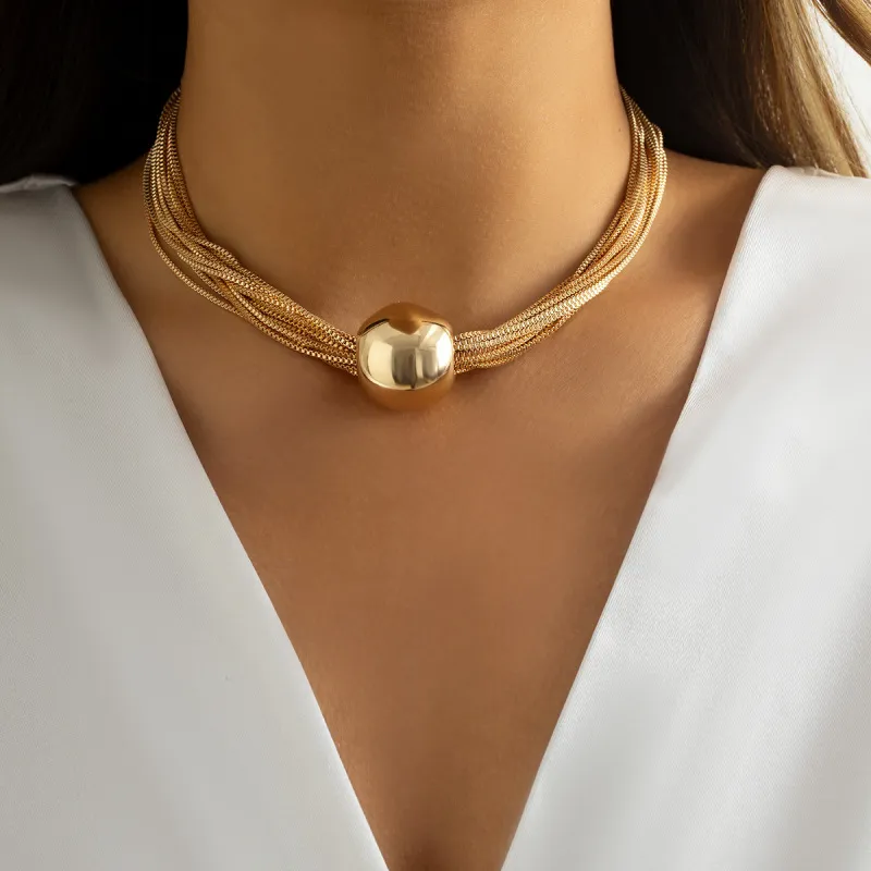 Jewelry Exaggerated Punk Multi-Layer Chain Stacking Necklace Temperament Geometric Ball Personality Necklace
