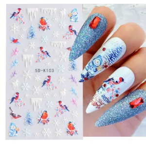 Nail Art Sticker 5D Embossed Three-Dimensional Bird Hollow Christmas Snowflake Star Back Adhesive Nail Sticker