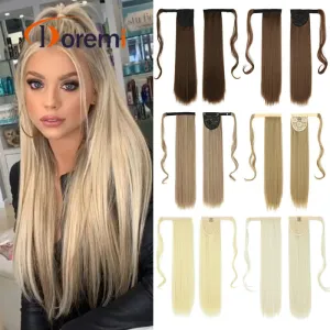 Wig Straps Velcro Ponytail Long Straight Hair Wig High Temperature Silk Chemical Fiber 55Cm