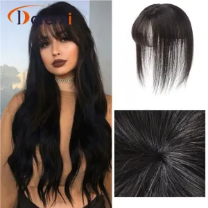 One Piece Of Wig Three-Card Type To Make Up The Top Air Bangs Real Hair Wig Piece Natural 35Cm