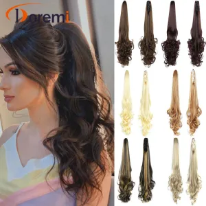 Wig Long Wavy Pear Blossom Curly Ponytail Grab Clip-Type Wear Convenient Wig Whip 50Cm
