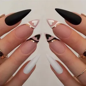 Wearing Manicure Wearing Armor Black White Love Jump Color False Nail Gold Line Nail Frosted Nail Piece