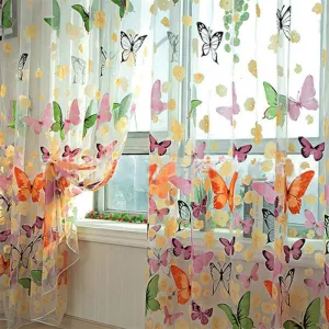 Romantic Butterfly Transparent Tulle Casement Curtain One Piece