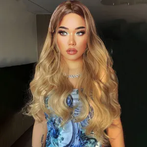 Synthetic Wig WomenS Wig Long Wavy Gold Chemical Fiber WomenS Wig Headgear