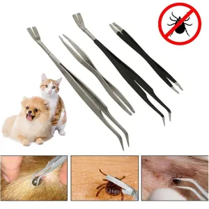 Pet Flea Removal Tool Stainless Steel Gripping Hook Tweezers Comb