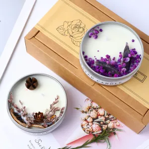 Lavender Handmade Dried Flower Decoration Scented Candle Home Fragrance Ornament Gift Box Wedding Souvenir