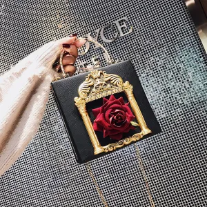 Women'S Fashion Vintage Rose Flower Rhinestone Pearl Chain Messenger Bag