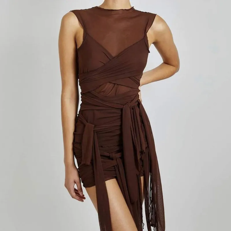 knee length dresses for ladies Pretty Look Mesh Long Sleeve Mini Dress main image 1