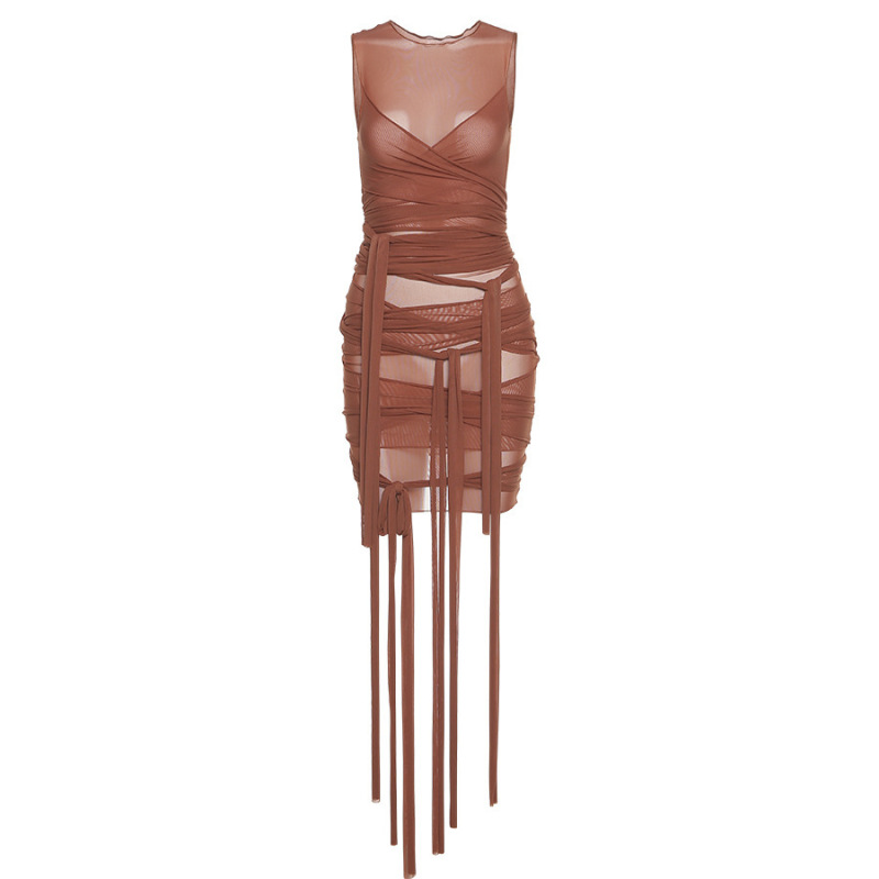 Wholesale Women'S Fashion Sexy See-Through Mesh Sleeveless Irregular Tight Dress Wholesale Women'S Fashion Sexy See-Through Mesh Sleeveless Irregular Tight Dress