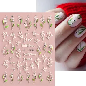 Summer Fresh Camellia Pink Flower Embossed Nail Sticker