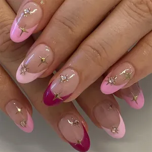 Manicure Patch Wearing Nail Powder Edge Rose Edge Rhinestone Gold Starburst Finished Fake Nails Nail Pieces