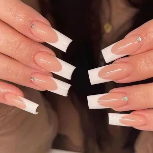 White Edge Rhinestone Wearable Nail Patch Finished Fake Nail French Nail Piece Nails