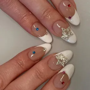 Wearing Nails White False Nails Silver Three-Dimensional Five-Pointed Star Nail Stickers