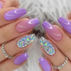 Wearable Nail Sticker Purple Gradient Wearable Finished Silver Sequin Fake Nails Detachable Finished Nail