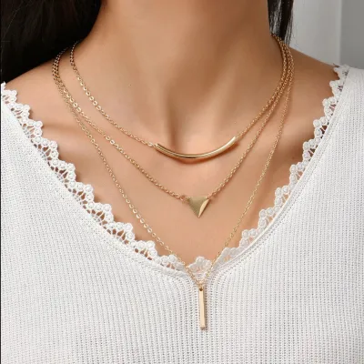 Women Fashion Metal Elbow Multilayer Triangle Necklace