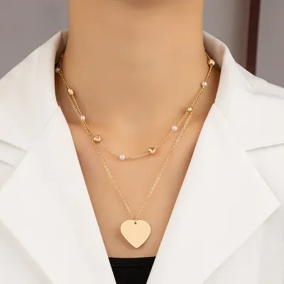 Women Simple Fashion Love Pearl Multilayer Necklace