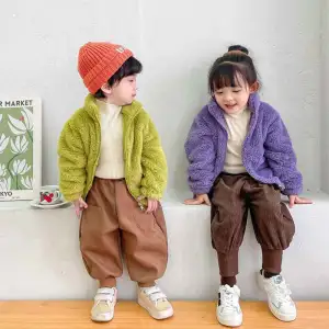 Kids Toddler Girls Boys Autumn Winter Fashion Casual Cute Solid Color Turtle Neck Woollining Zipper Coat