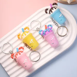 Women Cartoon Cute Ice Cream Milk Tea Cup Keychain Pendant