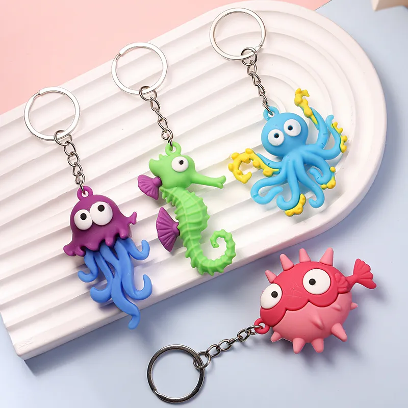 Women Cartoon Cute Soft Glue Octopus Seahorse Marine Animal Keychain Pendant