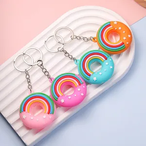 Women Cartoon Cute Three-Dimensional Soft Glue Star Donut Keychain Pendant