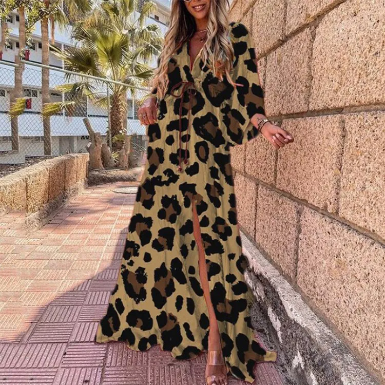 Wholesale Women Vacation V-Neck Loose Print Maxi Dress Wholesale Women Vacation V-Neck Loose Print Maxi Dress