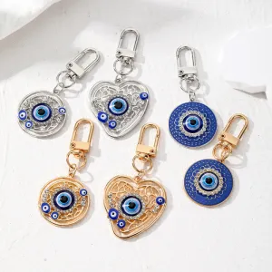 Women Fashion Creative Heart-Shaped Oil Dropping Diamond Devil Eye Keychain