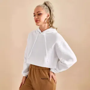 Fleece-Lined Women Spring Autumn Thickened Fashion Crop Hoodie
