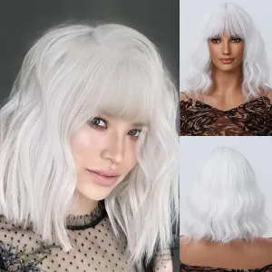 Women Fashion White Short Curly Hair Wig