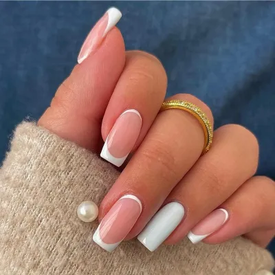 Simple White Square Acrylic Fake Nail