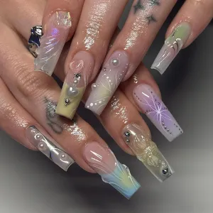 Y2K Colorful Butterfly Long False Nails