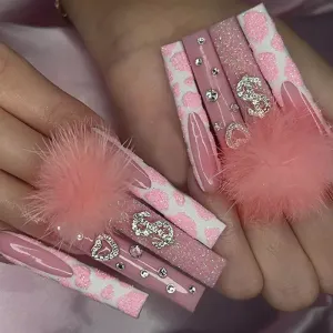 Fashion Design Rhinestone Plush Fake Nails