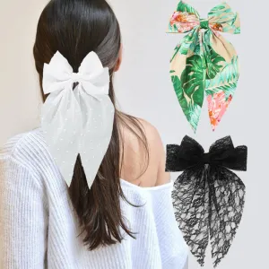 Women Vintage Printed Bow Hairpin