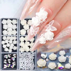 Fashion Floral Butterfly Heart-Shaped Rhinestone Nail Accessories