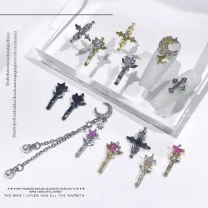 Fashion Five-Pointed Star Cross Rhinestone Nail Accessories