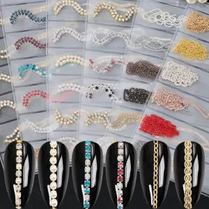 Fashion Creative Pearl Rhinestone Chain Nail Accessories