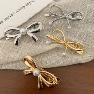 Metal Pearl Bow Hairpin