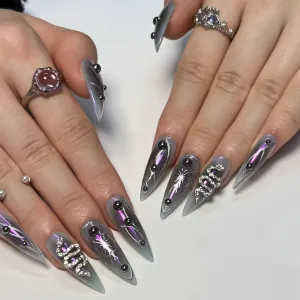 Gothic Punk Style Y2K Snake Pattern Rhinestone Fake Nails