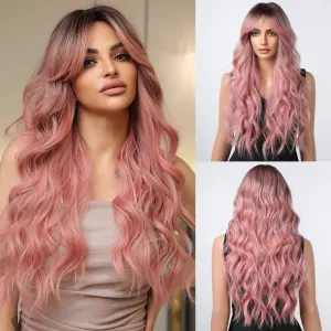 Fashion Pink Gradient Long Curly Wig