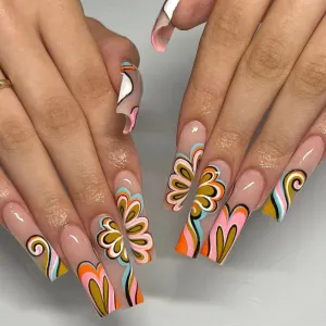 Women Fashion Graffiti Printing Long Fake Nails