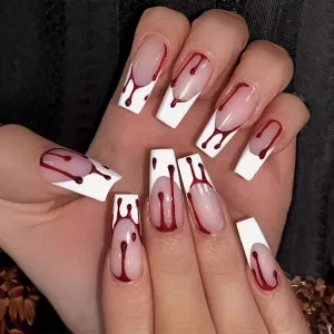 Halloween Blood Drops Short Trapezoid Fake Nails