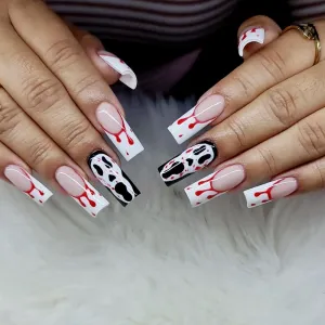 Halloween Rectangular Blood Drops Skull Fake Nails