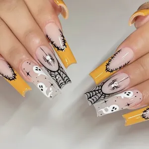 Halloween Spider Web White Ghost Fake Nails