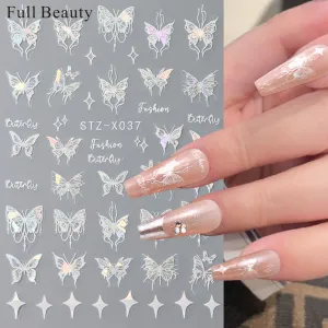 Women Fashion 3D Laser Silver Butterfly Hollow Nail Art Sticker